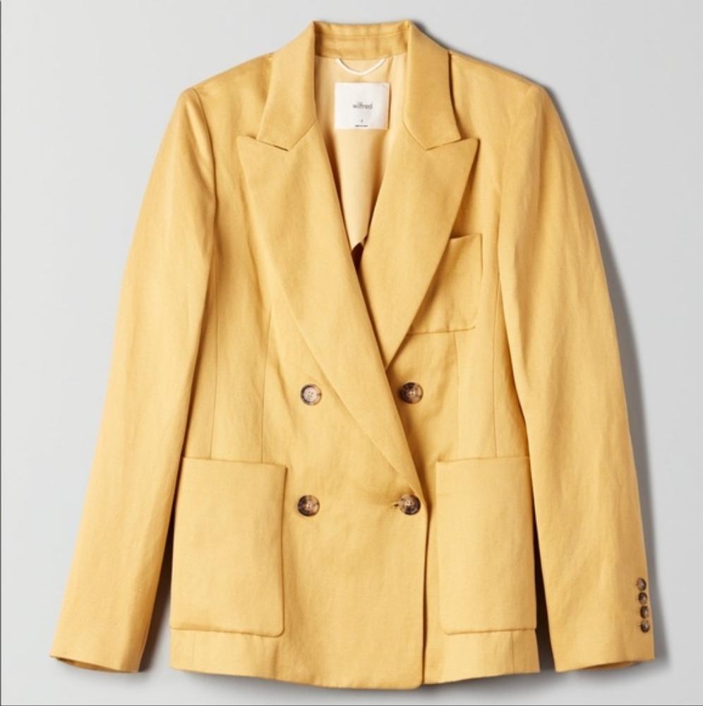 Aritzia Remie Double-Breasted Yellow Blazer